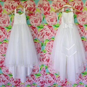 David's Bridal lace bead tulle flower girl Pageant princess mini wedding dress 6